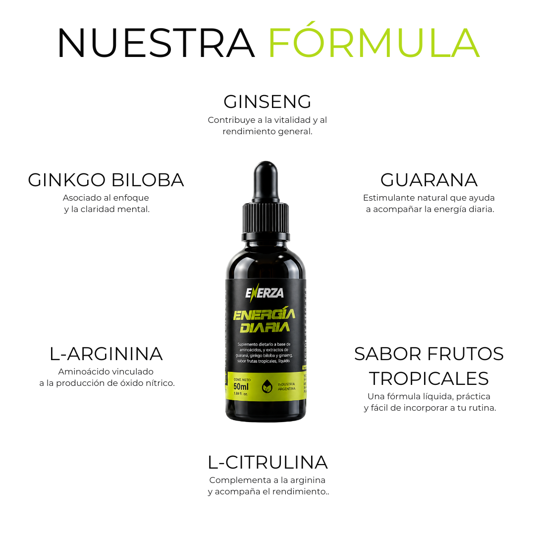 ENERGÍA DIARIA – Suplemento Dietario Líquido para Energía, Enfoque y Rendimiento Diario